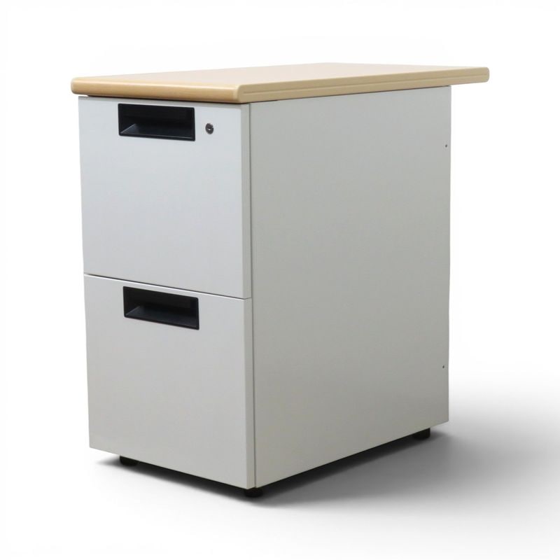 【中古】プラス 2段脇机 フラットライン SP-047D-A2 WM/WH ナチュラル W400 D700 H700 引き出し サイドキャビネット 中古オフィス家具 AG22206