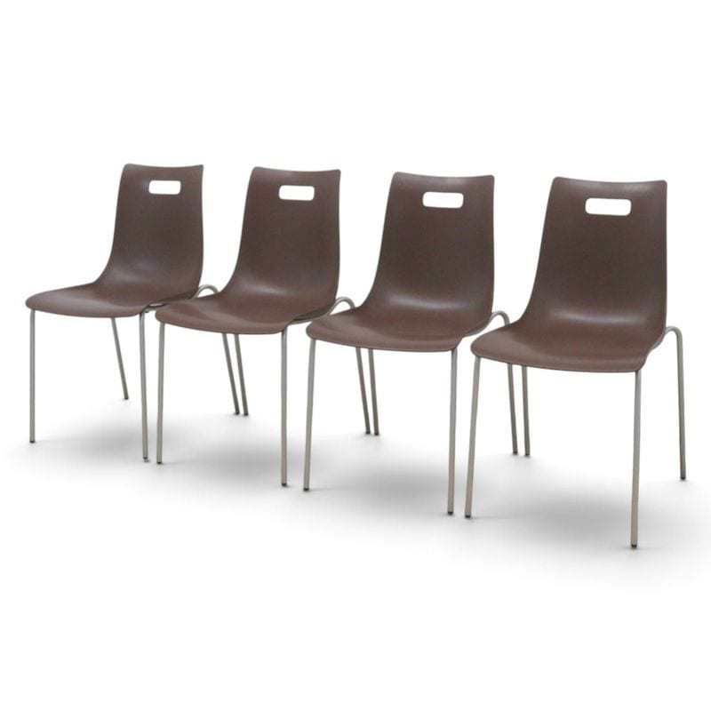 【中古/4脚セット】カワジュン スタッキングチェア ブラウン ミーティングチェア ダイニングチェア カフェチェア 会議椅子 中古オフィス家具  KK22308
