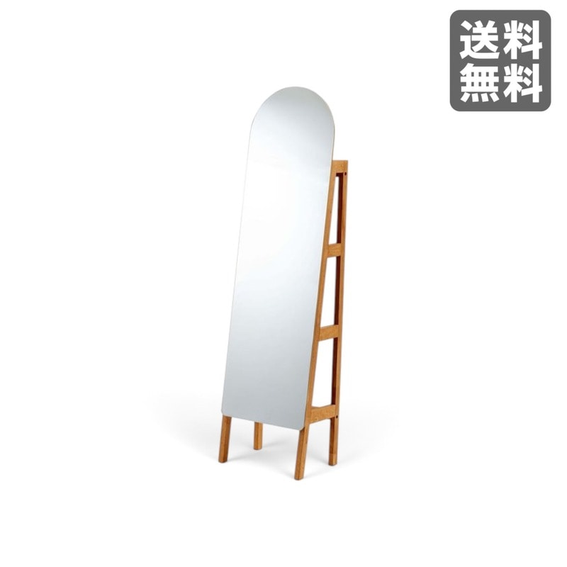【新品】4段収納付きミラー 姿見 鏡台 ブラウン 天然木 北欧スタイル BR002-004024｜オフィス家具のビックリユース