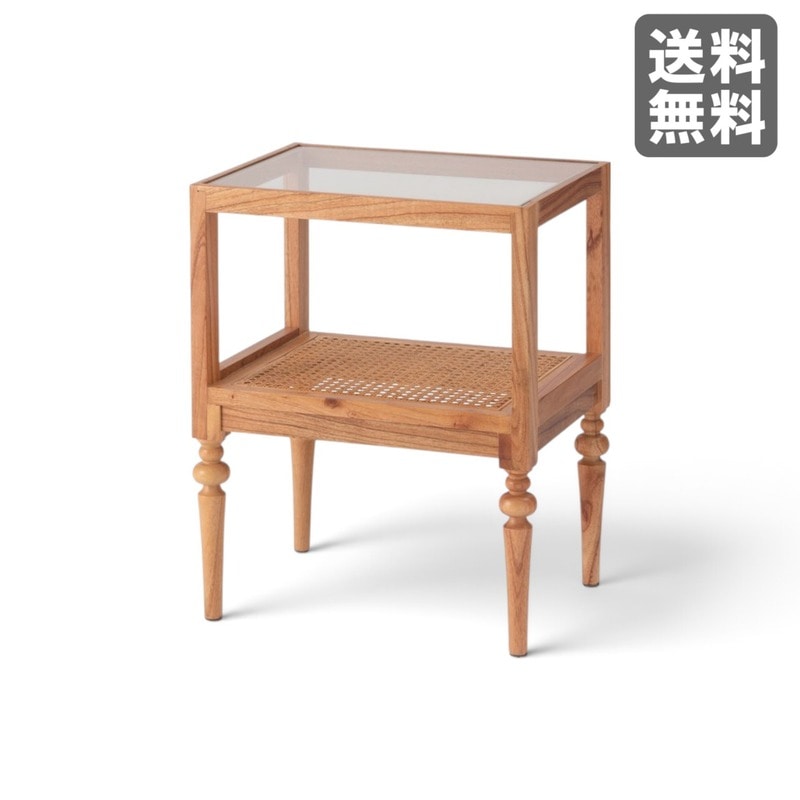 【新品】サイドテーブル ガラス天板 棚付き クラシックデザイン ナチュラル　BR002-001659　｜オフィス家具のビックリユース