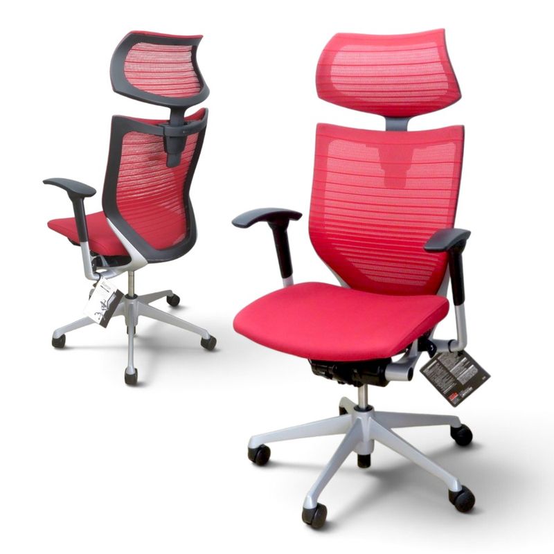 【中古/美品】オカムラ バロン 肘付オフィスチェア CP33DR FGR9 レッド/ブラック  可動肘 メッシュ エキストラハイバック  YH225081 中古オフィス家具