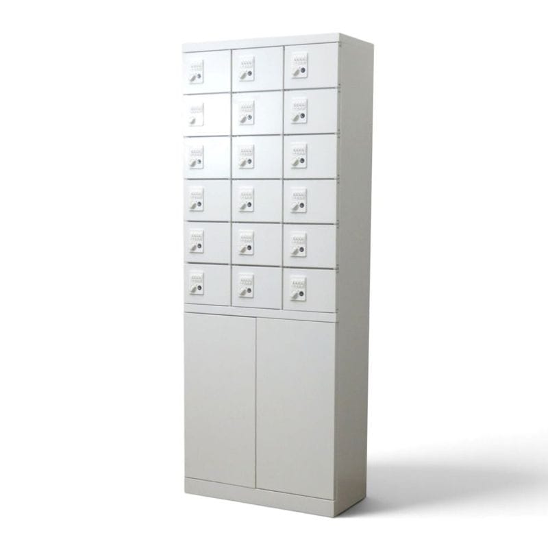 【中古】生興 18人用貴重品ロッカー KLKW-18H ホワイト 小物入れ ダイヤル錠 両開き収納付 中古オフィス家具 AG22409