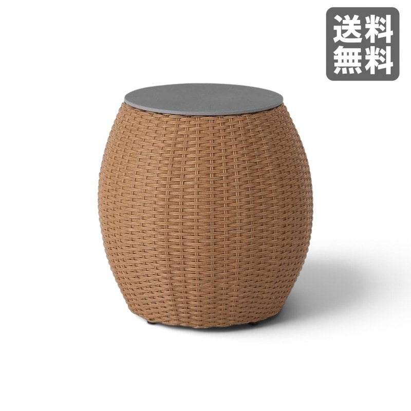 【新品】バレルラウンドサイドテーブル ベージュ 繊維板 50cm幅 収納付き リビング ラタン調 BR002-004031｜オフィス家具のビックリユース