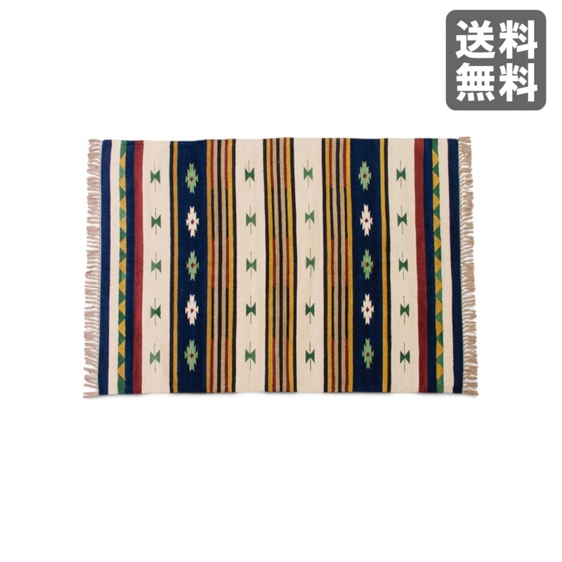【新品】キリムラグ ネイティブ柄 幾何学模様 ビスコース 130cm幅 リビング 北欧 滑り止め　BR002-003560　｜オフィス家具のビックリユース