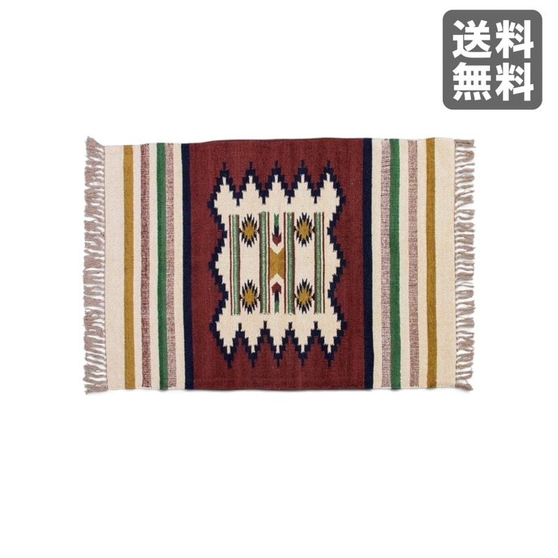 【新品】キリムラグ ネイティブ柄 幾何学模様 ビスコース 90cm幅 リビング 北欧 滑り止め　BR002-003559　｜オフィス家具のビックリユース