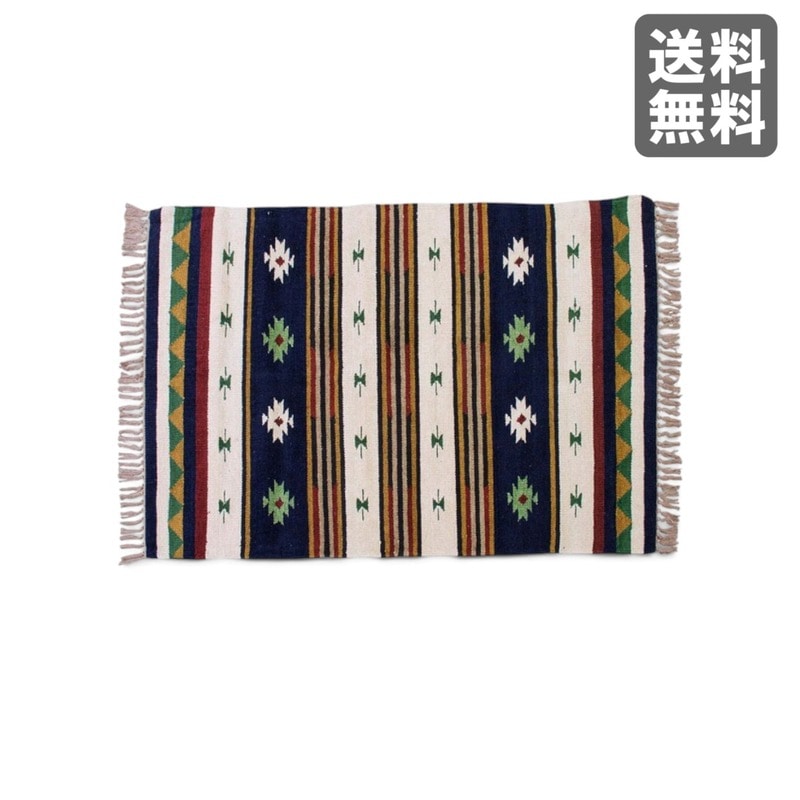 【新品】キリムラグ ネイティブ柄 幾何学模様 ビスコース 90cm幅 リビング 北欧 滑り止め　BR002-003558　｜オフィス家具のビックリユース