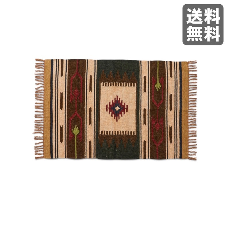 【新品】キリムラグ 幾何学模様 ネイティブ柄 ビスコース 90cm幅 リビング 北欧 滑り止め　BR002-003557　｜オフィス家具のビックリユース