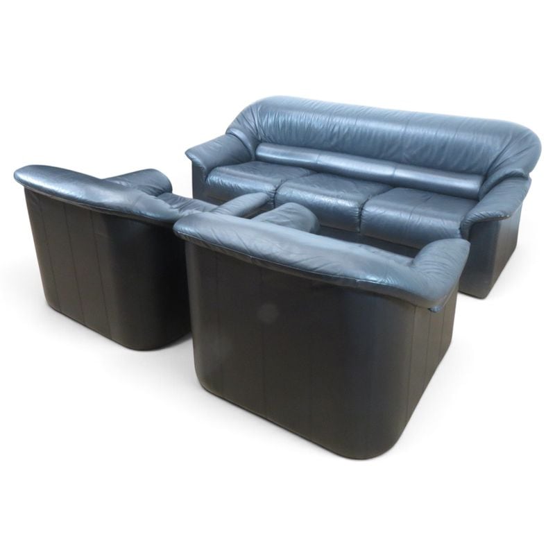 【中古】応接ソファ3点セット ブラック レザー調 中古オフィス家具 AG22407