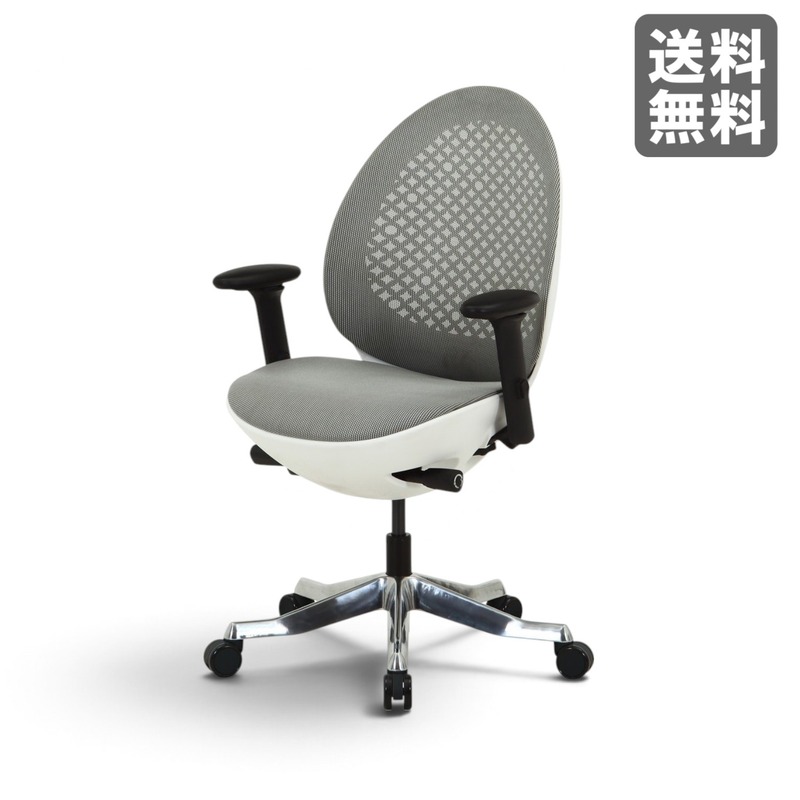 【新品】オフィスチェア 肘付き グレー×ホワイト 66cm幅 メッシュ シンプル　BR004-000086　｜オフィス家具のビックリユース