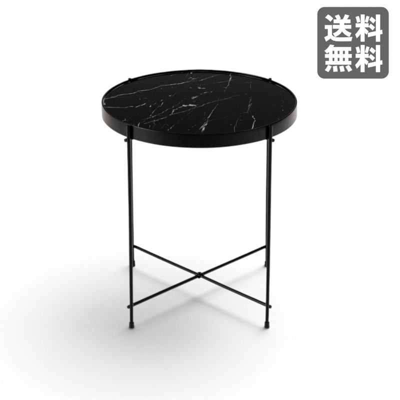 中古】相合家具 円形テーブル W600 D600 H700 ホワイト/シルバー