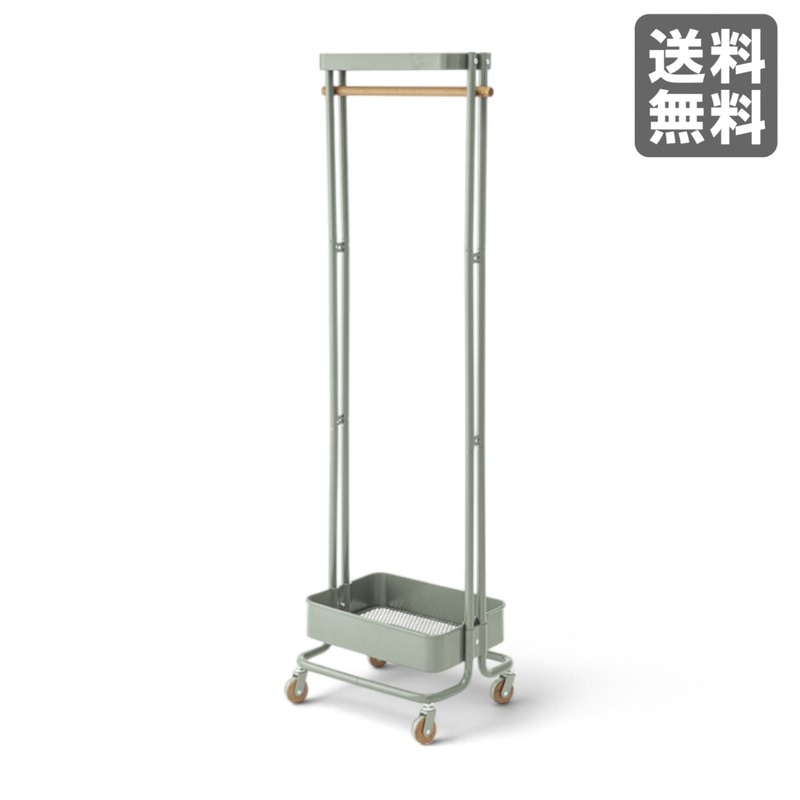 【新品】ハンガーワゴン グリーン スチール 50cm幅 コート掛け 玄関収納 北欧　BR002-001854　｜オフィス家具のビックリユース