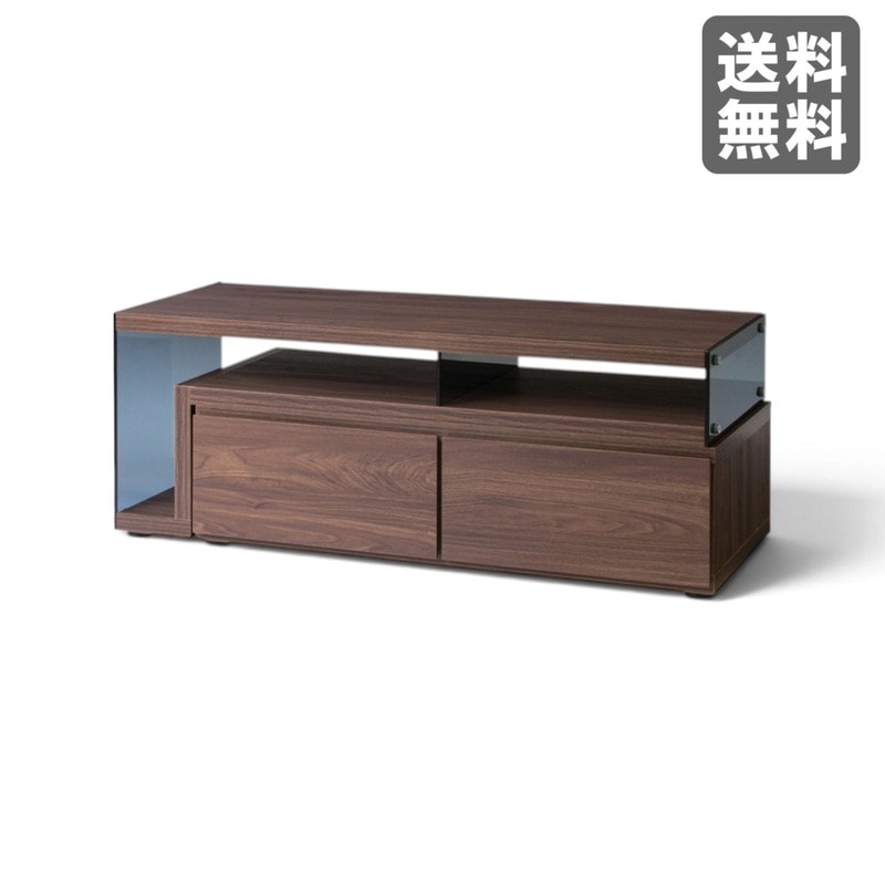 【新品】フレキシブルTVボード105 ブラウン 強化ガラス テレビ台 収納棚 シンプル　BR002-001602　｜オフィス家具のビックリユース