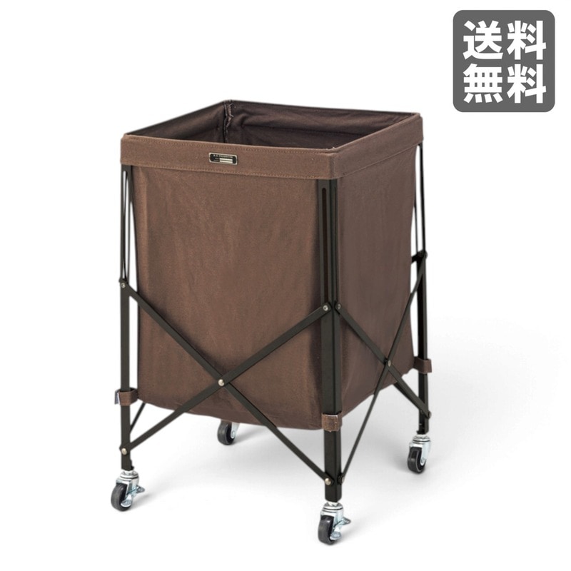【新品】折りたたみバスケットワゴン ブラウン 折りたたみ式 ファブリック 36cm幅　BR002-003637　｜オフィス家具のビックリユース