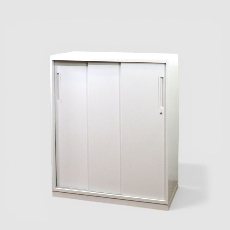 【中古】ウチダ 三枚引き違い書庫 ホワイト HSシリーズ 5-825-4102 N7 引戸 キャビネット 書類棚 収納家具 中古オフィス家具 EG22732