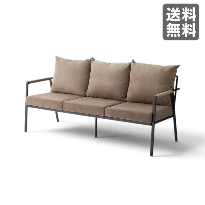 【新品】ソファ3P 168cm幅 コーデュロイ ベージュ ファブリック 応接 肘掛け スチール インダステリアル　BR002-001066　｜オフィス家具のビックリユース