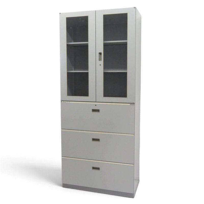 【中古】イトーキ 上下書庫セット（両開き+3段ラテラル）シンライン HTM-109HVG-TE／HTN-109AAS-TE グレー キャビネ 書類棚 中古オフィス家具 KK22770