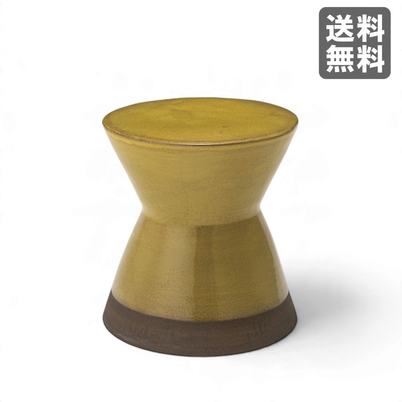 新品】ミニスツール 陶器 30cm幅 イエロー 花台 玄関収納 ポップ