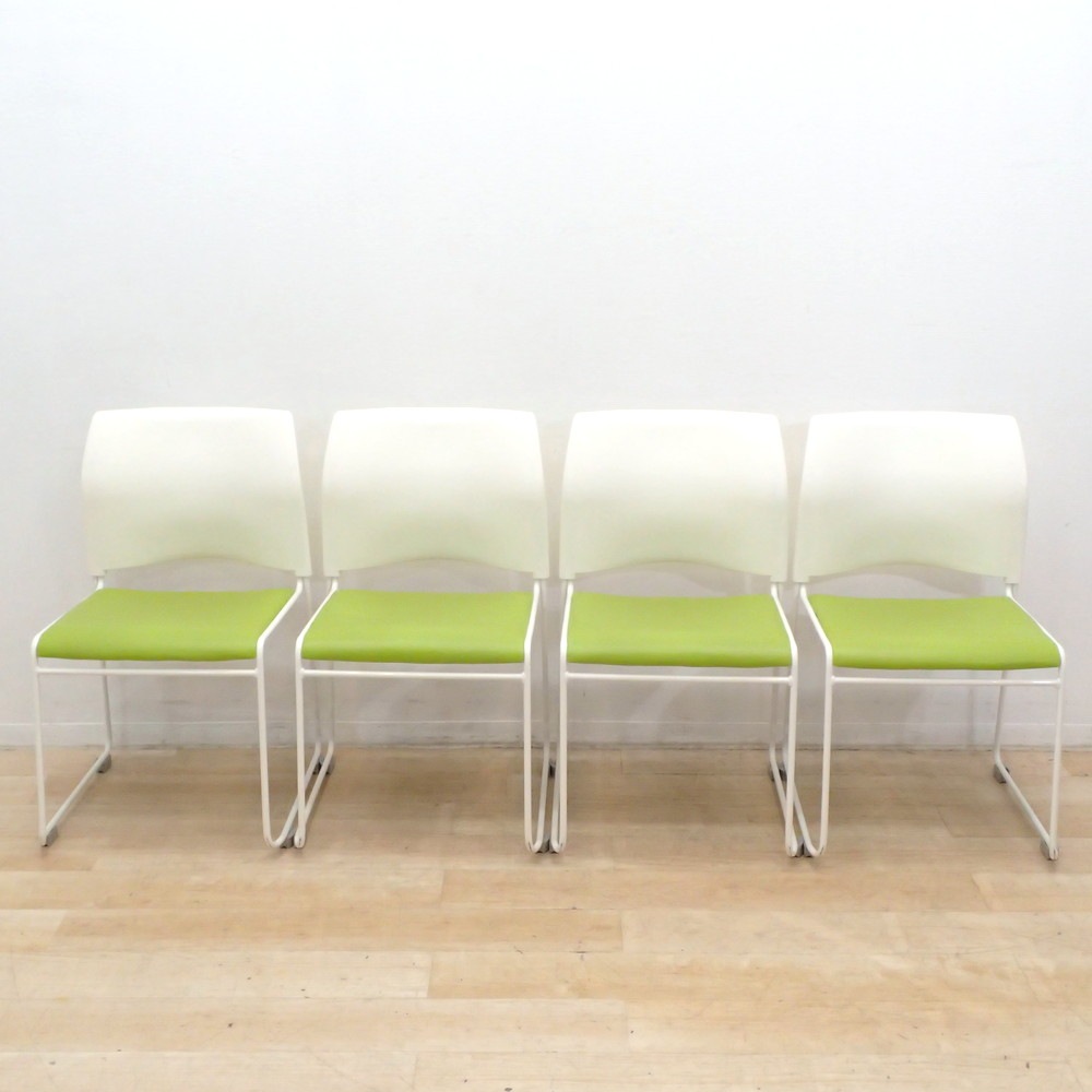 軽量 スタッキングチェア 〔5脚セット ホワイト×クロムメッキ 幅45cm 重さ4.3kg〕 日本製 防汚仕様 スチール〔代引不可〕 軽量 スタッキングチェア 〔5脚セット ホワイト×クロムメッキ 幅45cm