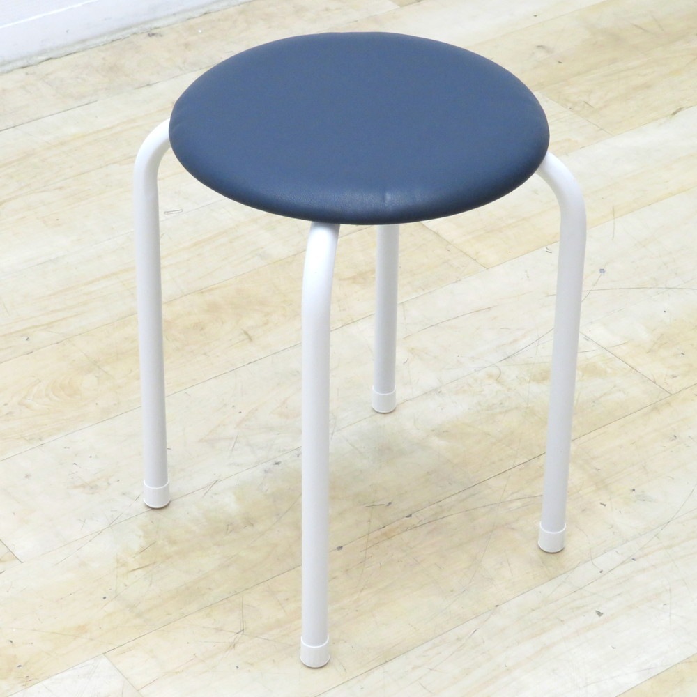 藤沢工業 丸椅子 ネイビー ホワイト φ32cm スツール スタッキング可