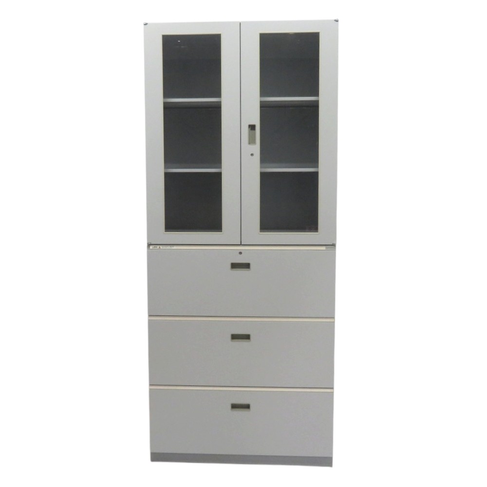 中古】イトーキ 上下書庫セット（両開き+3段ラテラル）HTM-109HVG-TE