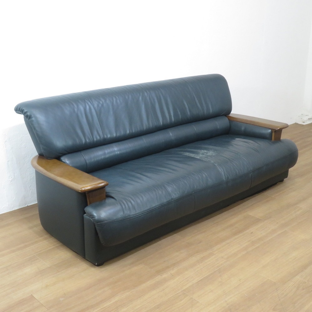 中古】カリモク 応接ソファ4点セット ブラックグリーン テーブル