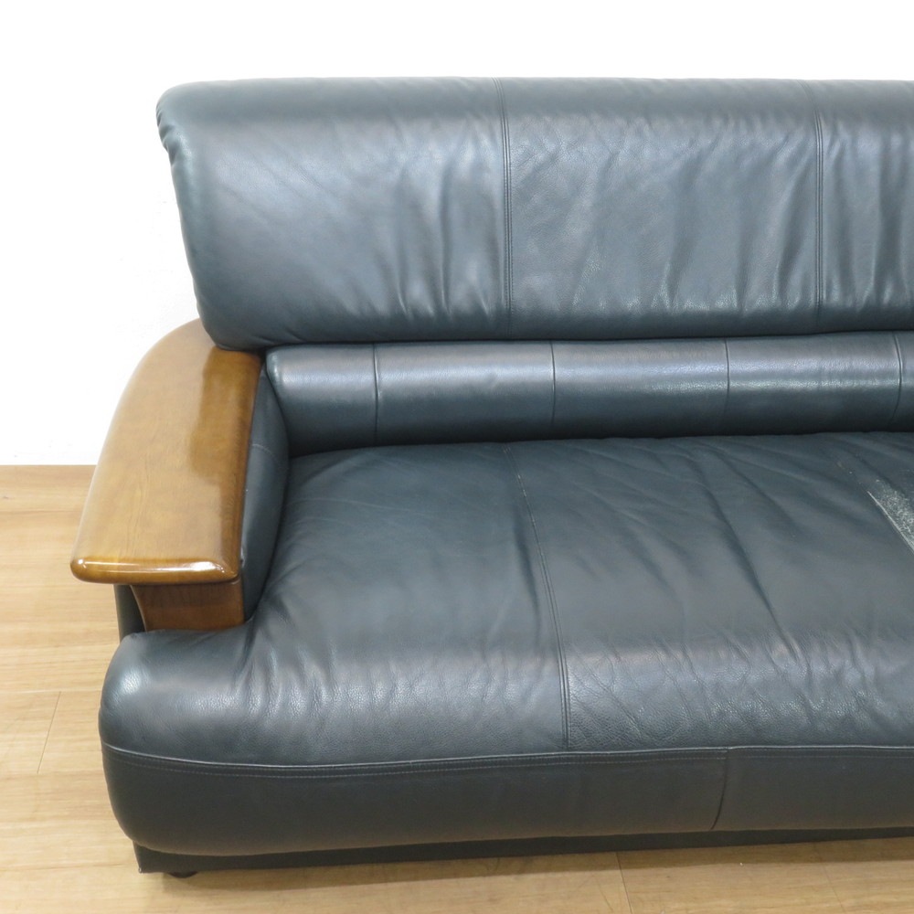 中古】カリモク 応接ソファ4点セット ブラックグリーン テーブル