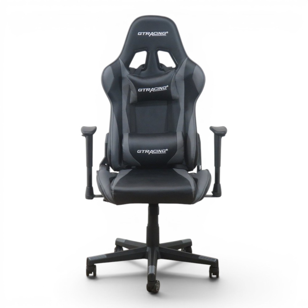 中古】GTレーシング ゲーミングチェア ブラック/グレー 肘付き