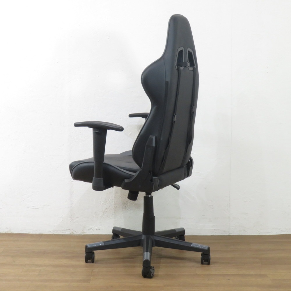 中古】GTレーシング ゲーミングチェア ブラック/グレー 肘付き