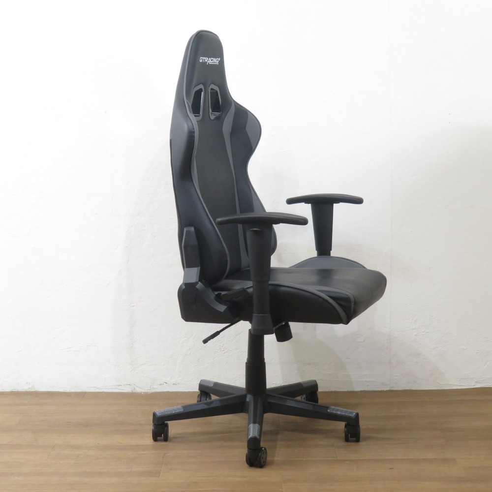中古】GTレーシング ゲーミングチェア ブラック/グレー 肘付き 