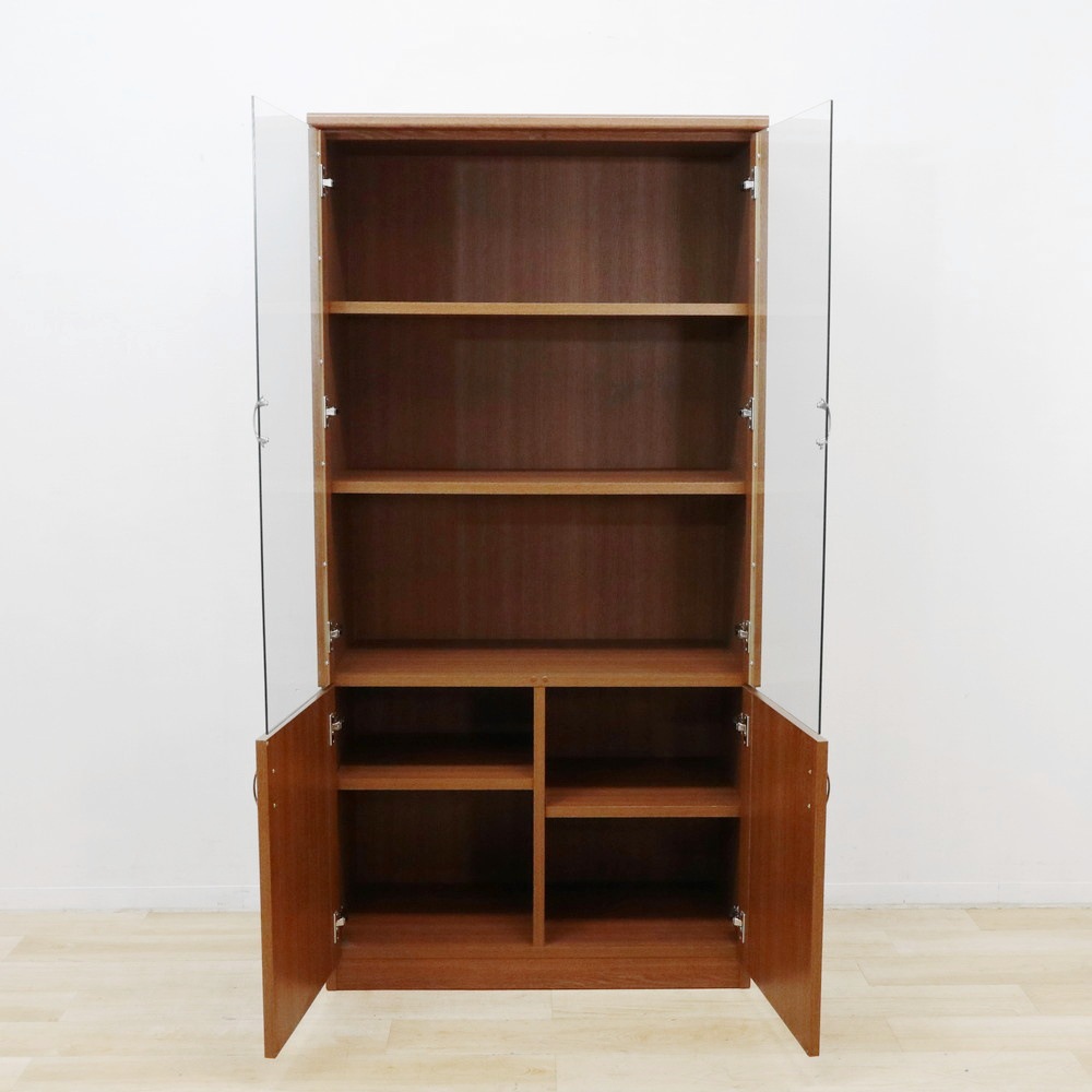 【中古】 秋山木工 職人堅木 ブラウン ガラス扉棚 中古】キャビネット 木製 ブラウン 木目調 W900 ガラス扉 両開き扉