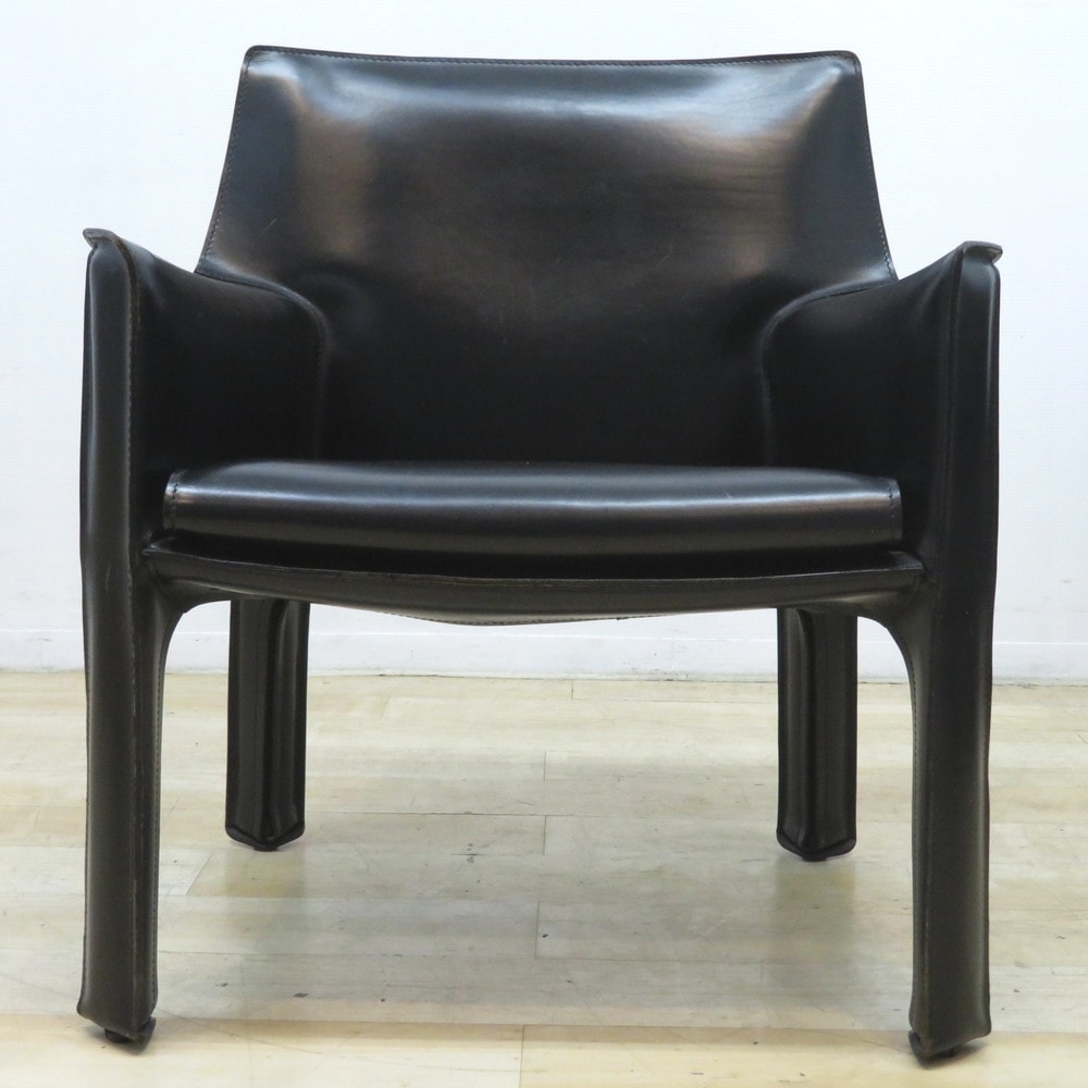 中古】 Cassina 414 CAB ラウンジチェア ブラック 1シーター キャブ