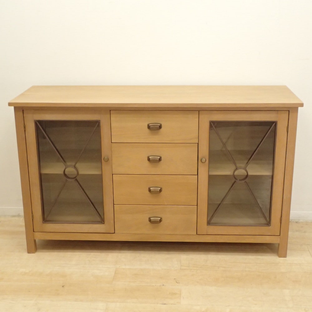 フランフラン Francfranc サイドボード オーク 天然木 ガラス扉 ロー