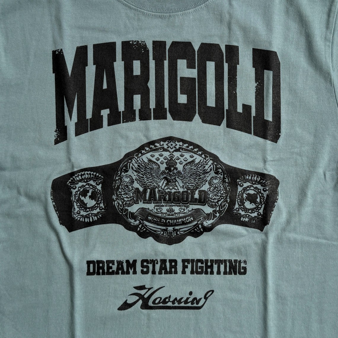 マリーゴールド & ハオミン チャンピオン・ベルト Tシャツ 青緑 (L/XL)