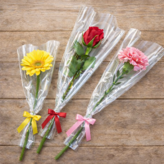 1輪ブーケラッピングキット（透明袋＋ワンタッチリボン）※花材は付属