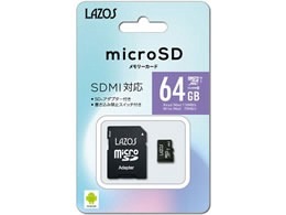 ꡼ǥƥ Lazos microSDHC꡼ ޥSD Ѵץդ 64GB CLASS10 L-64MSD10-U3