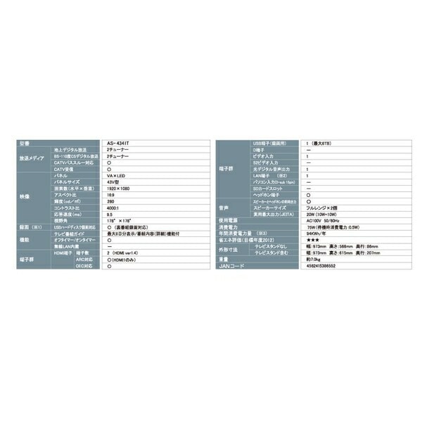 ビックオフ東中野／AV家電,テレビ21インチ以上／ASTEX 43V型