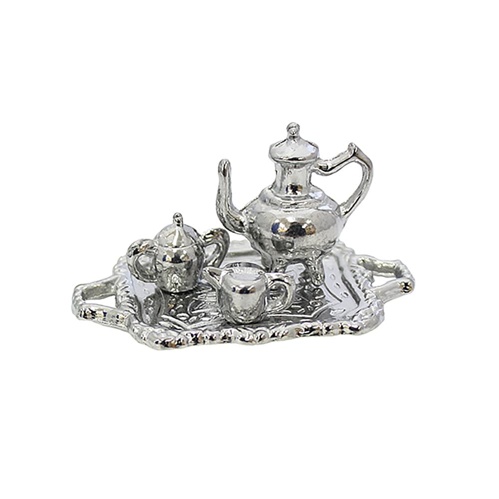 (%%) シルバー ミニチュア セット 銀色トレー&ポットセット | ミニチュアパーツ | ビリーの手作り