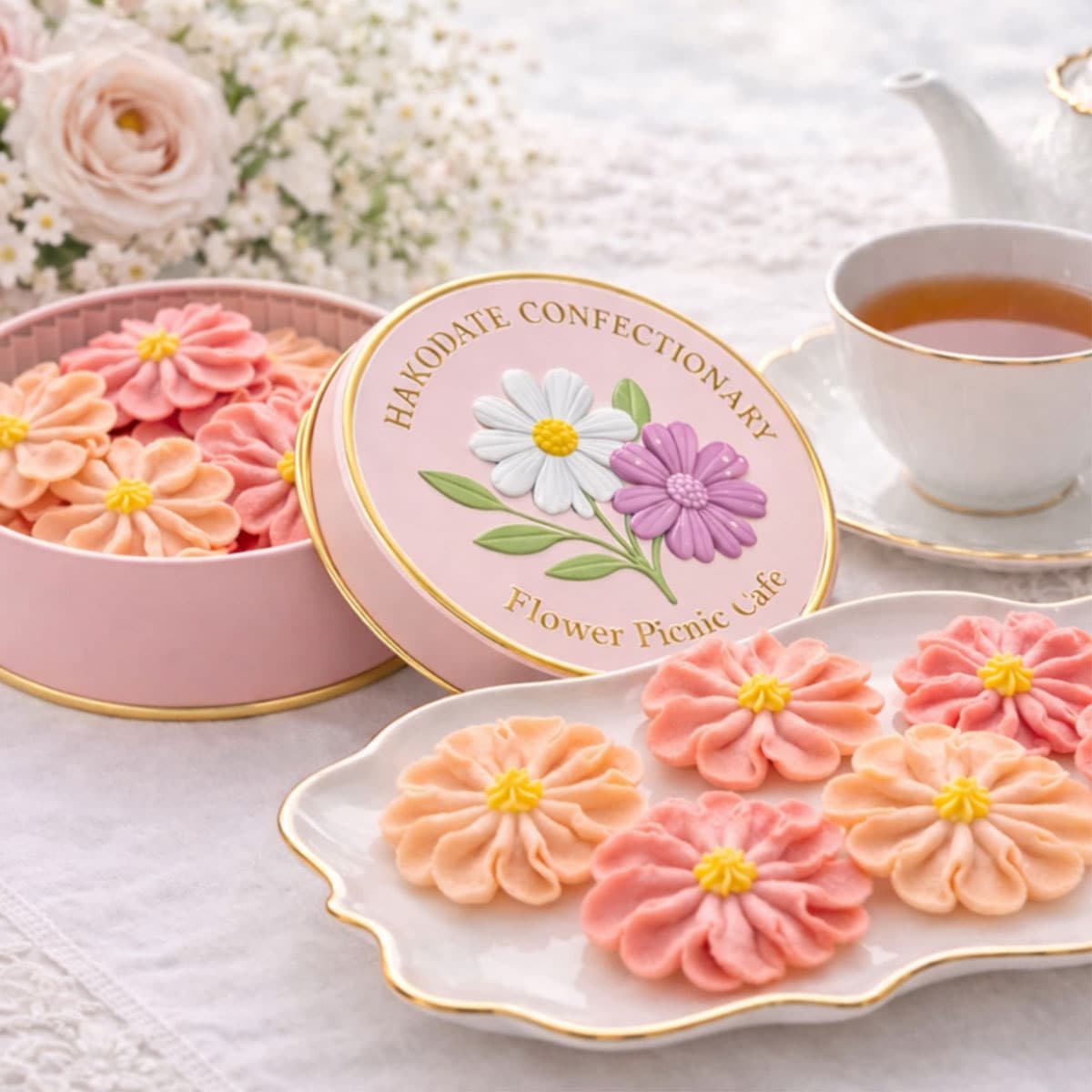 お花のぼうろコスモス3缶セット（いちご餡・白餡）　北海道函館市のスイーツブランドFlowerPicnicCafe