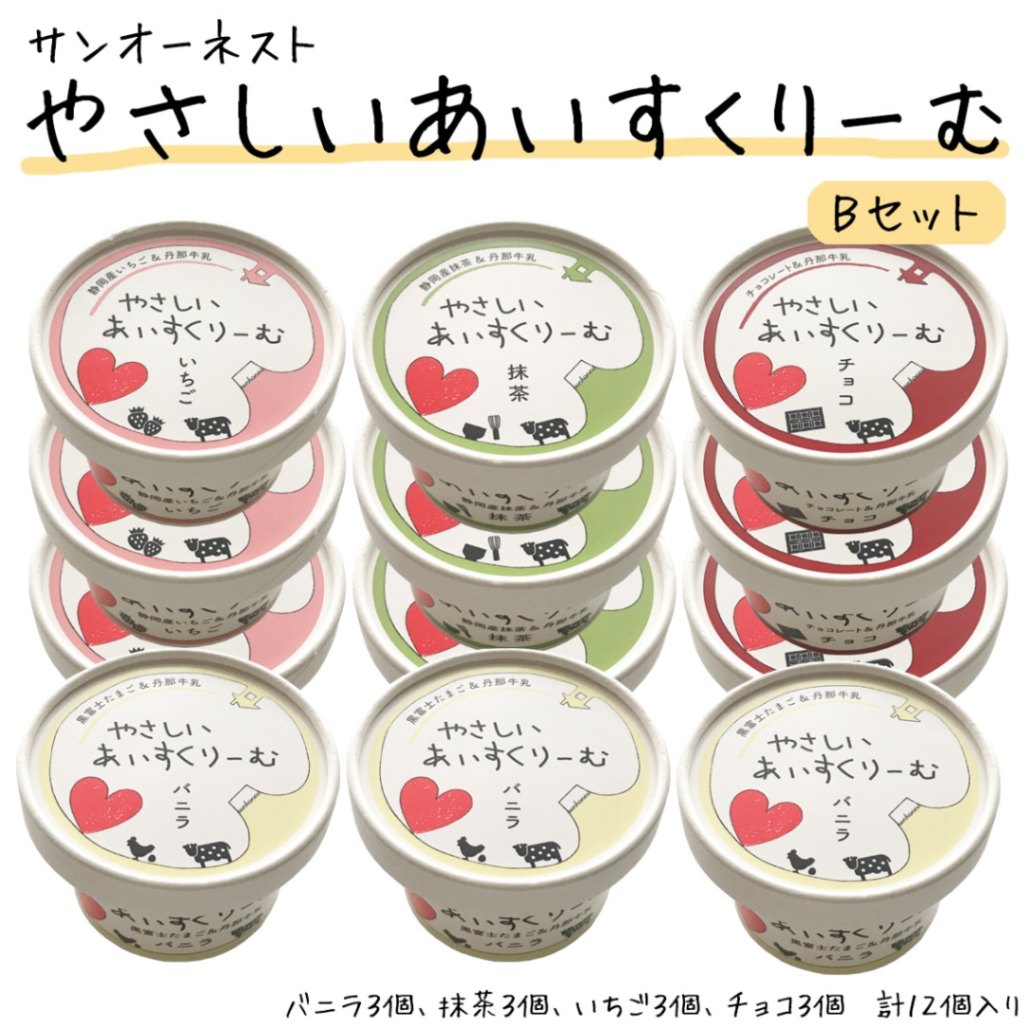 やさしいあいすくりーむBセット（12個）香料・着色料・乳化安定剤不使用