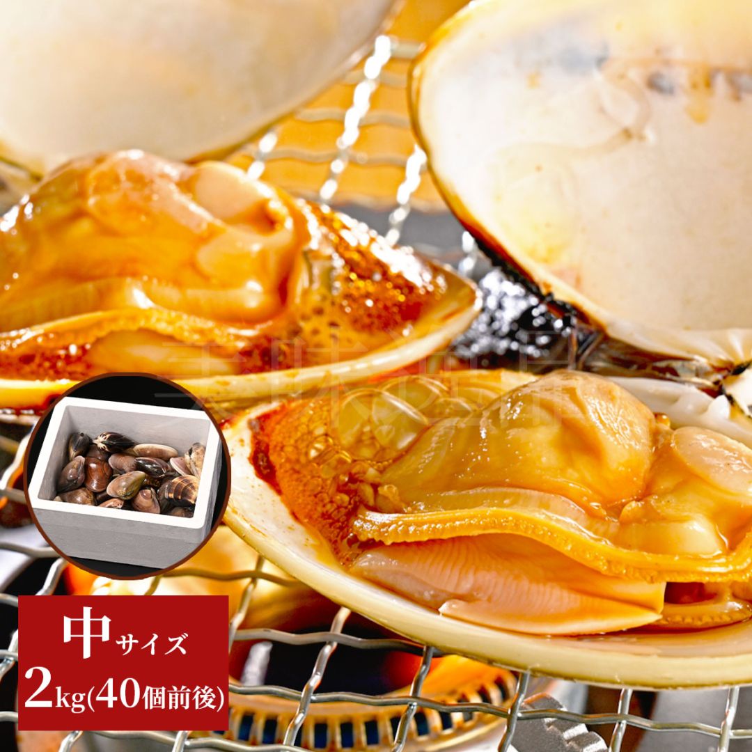 九十九里浜産　天然はまぐり　中サイズ2kg（40個前後）漁師直送　砂抜き済み