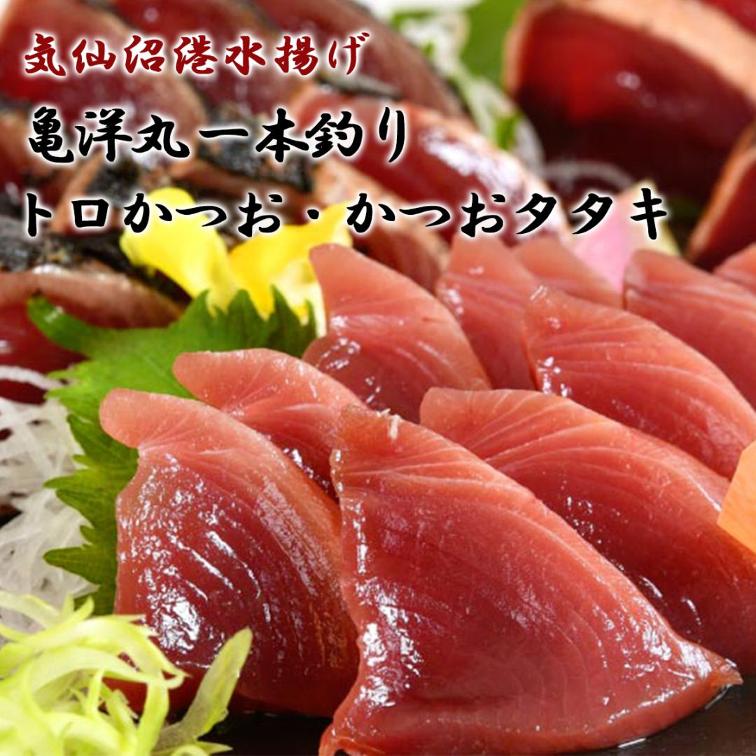 気仙沼港水揚げ お刺身用トロかつお・かつおタタキセット 各2筋（約1kg）冷凍　かつお漁船・亀洋丸が一本釣り