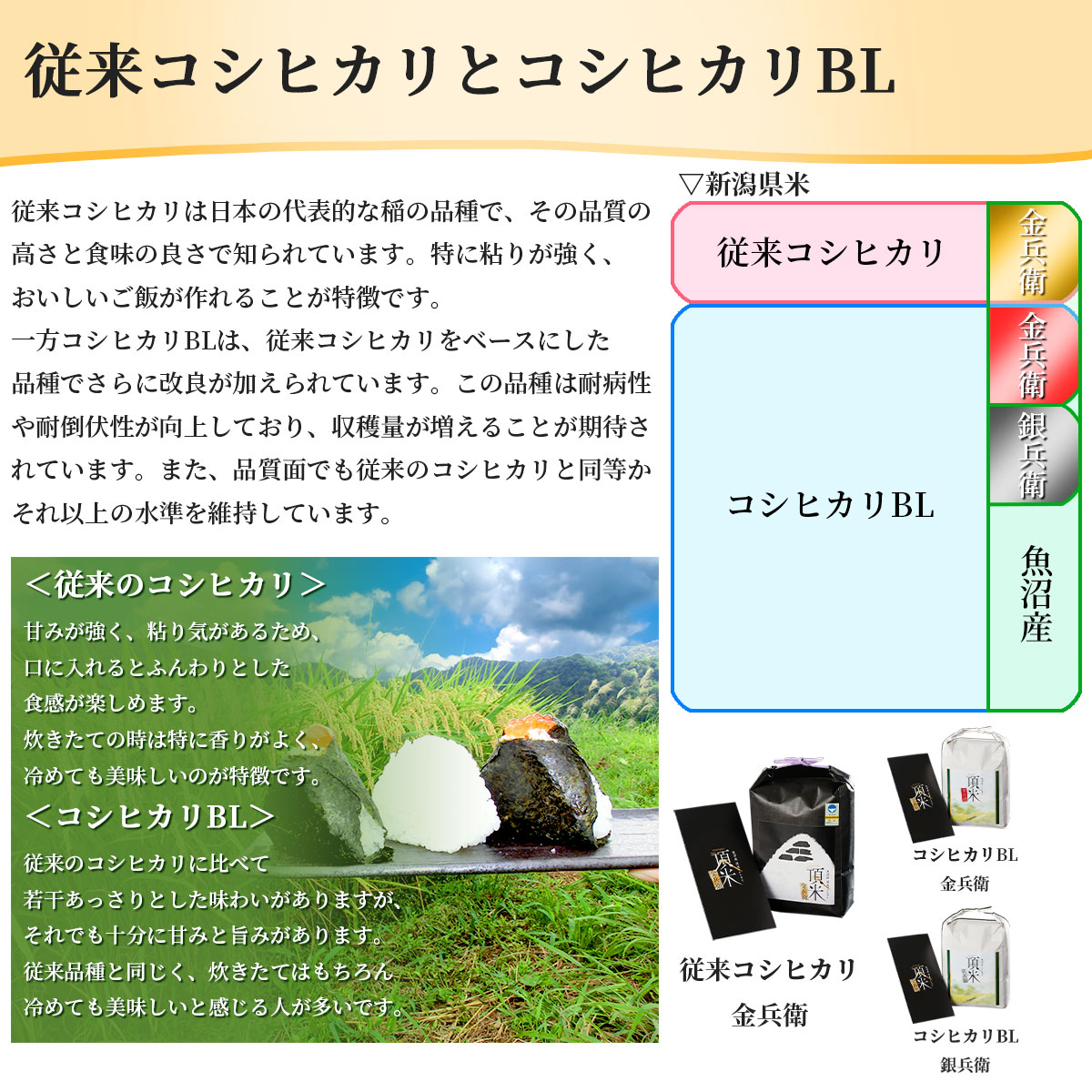 令和7年産　新潟県魚沼産コシヒカリ　頂米 金兵衛＆銀兵衛ギフトセット（2合×3袋）