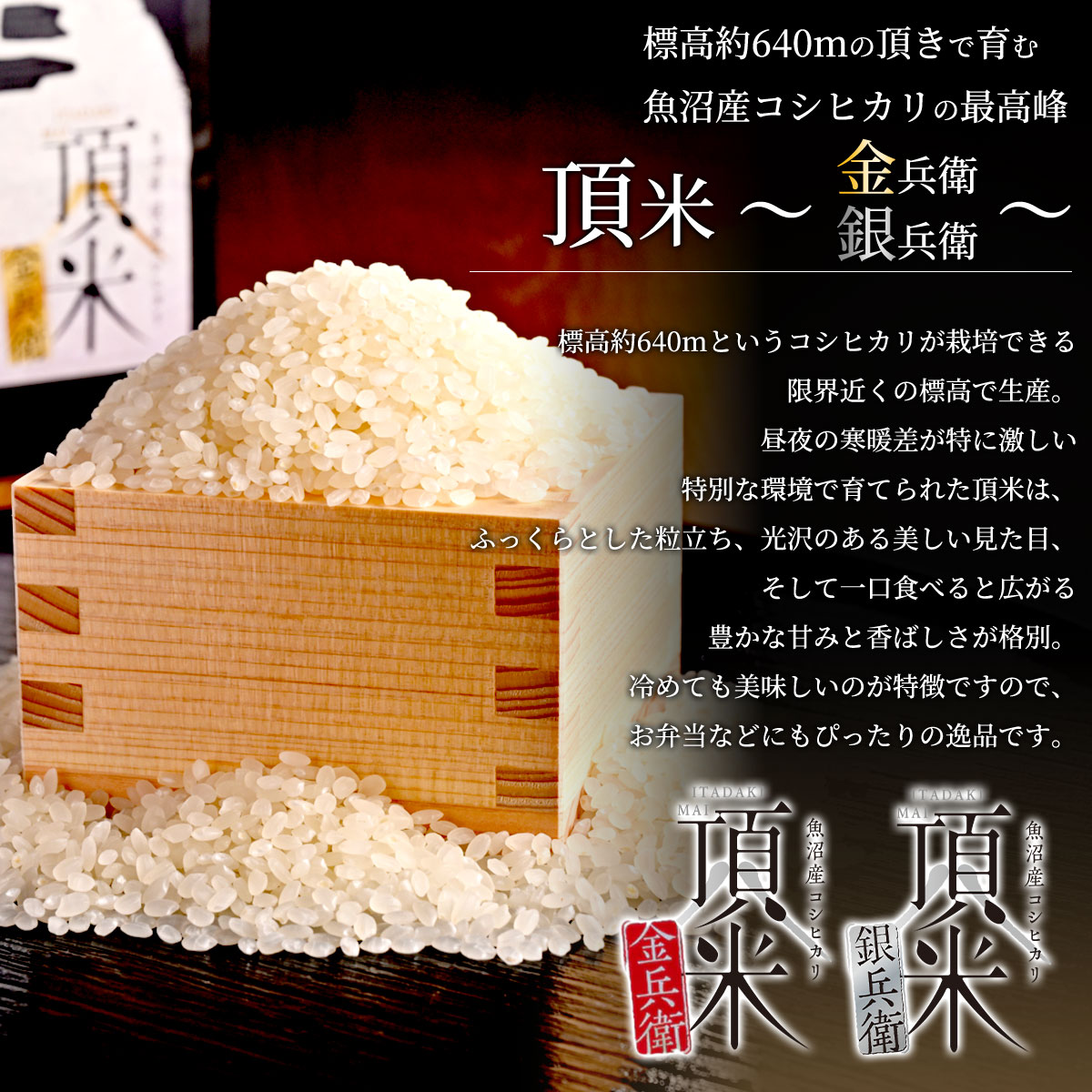 令和7年産　新潟県魚沼産コシヒカリ　頂米 金兵衛＆銀兵衛ギフトセット（2合×3袋）