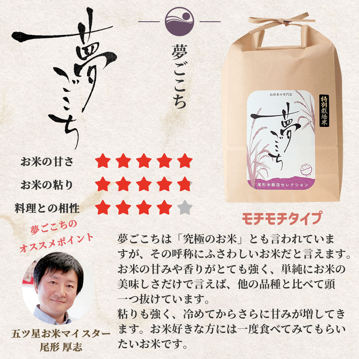 山形県産のお米 夢ごこち（5kg）令和7年産 大江町産特別栽培米｜美味