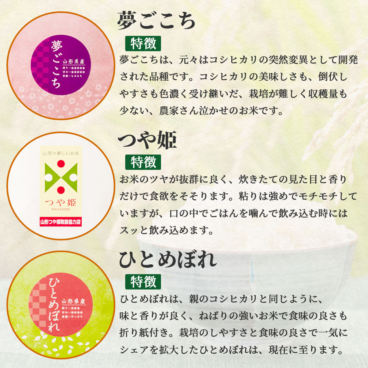 山形県産のお米　ギフトセットこめイロ　夢ごこち・つや姫・ひとめぼれ・ミルキークイーン・雪若丸・ゆうだい21　6種食べ比べ　令和7年度産