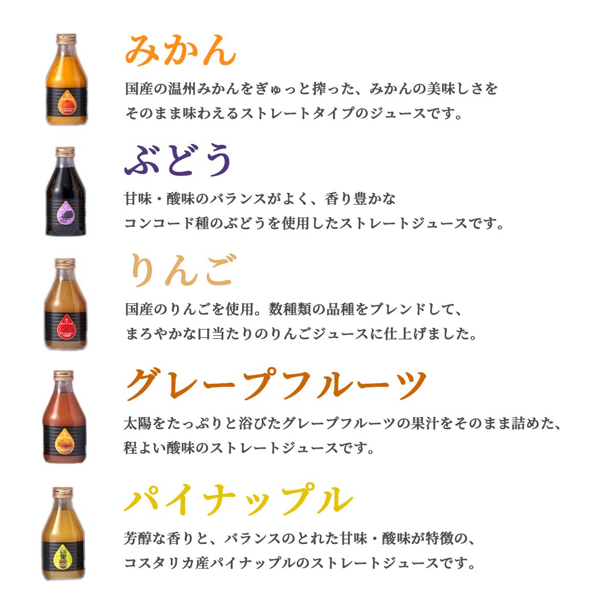 銀座千疋屋　銀座ストレートジュース5本入り（みかん・ぶどう・りんご・グレープフルーツ・パイナップル）