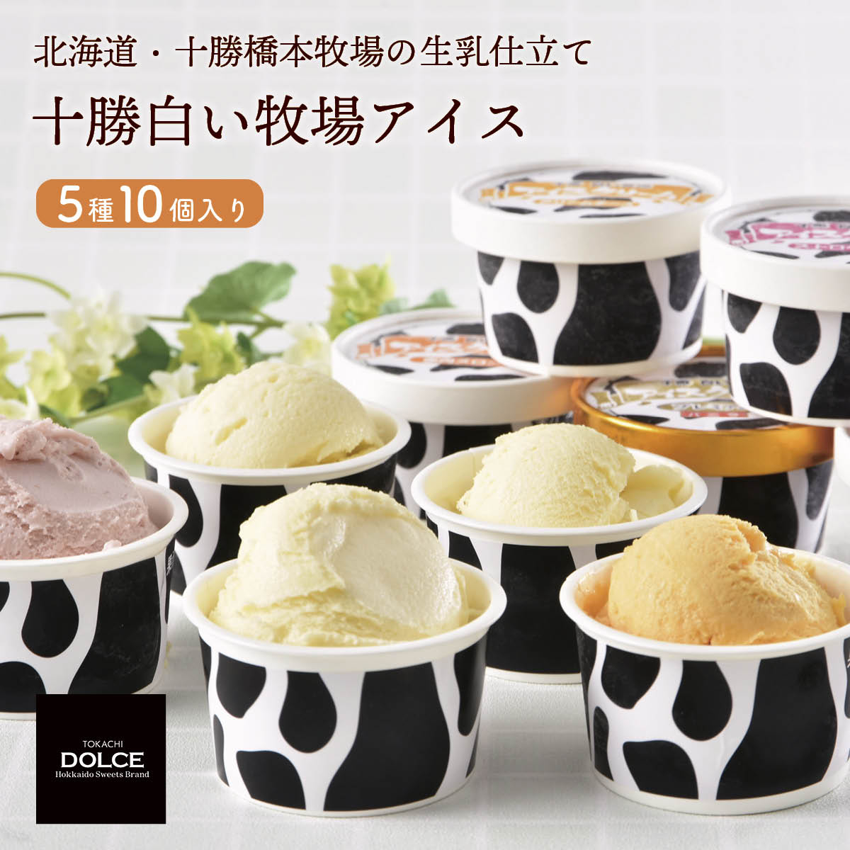 北海道十勝ドルチェ　十勝白い牧場アイス　5種10個詰め合わせセット