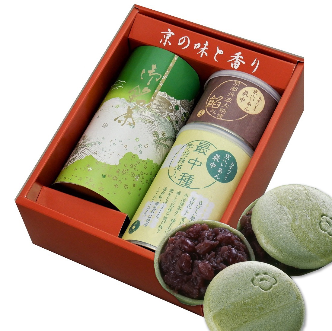 宇治茶とお手作り抹茶もなかセット（抹茶皮/丹波大納言あん 最中）
