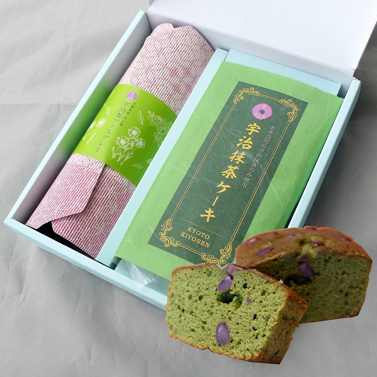 宇治抹茶大納言ケーキと宇治茶アールグレイセット