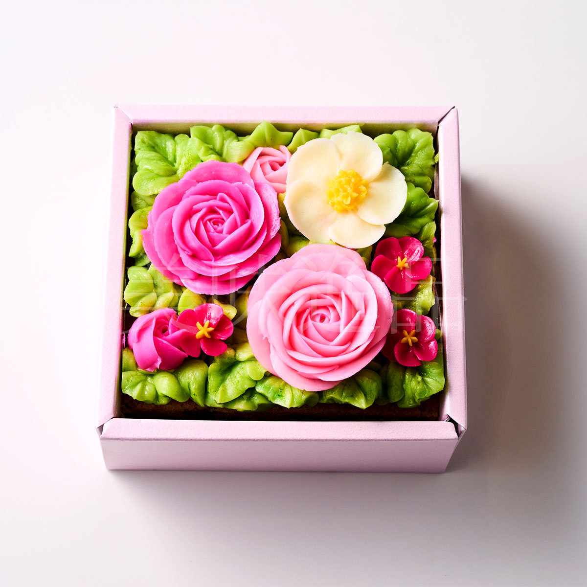 お花のボックスフラワーケーキmini ピーチピンク｜美味逸品 お